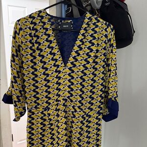 Maeve Zigzag Patterned Dress in Yellow and Blue